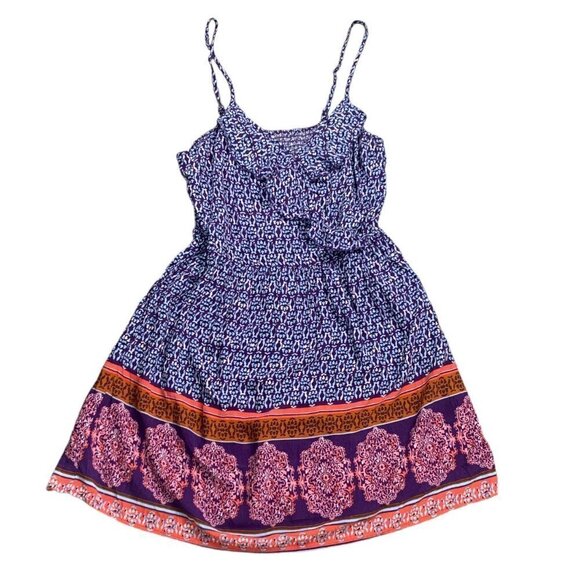 Xhilaration Wrap-V-Neck Sun Dress BOHO Batik Colorful XXL Purple #133J - Picture 3 of 9